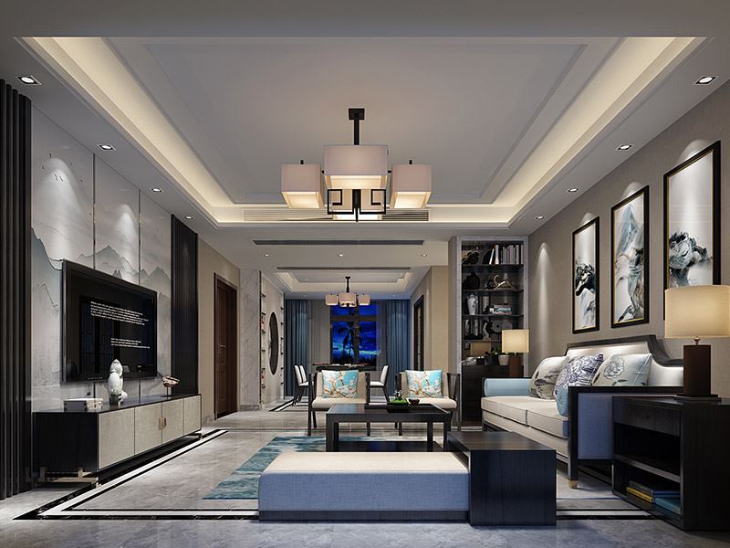 泰州市濱江新區(qū)富陽社區(qū)二區(qū)新中式風格三居室裝修案例