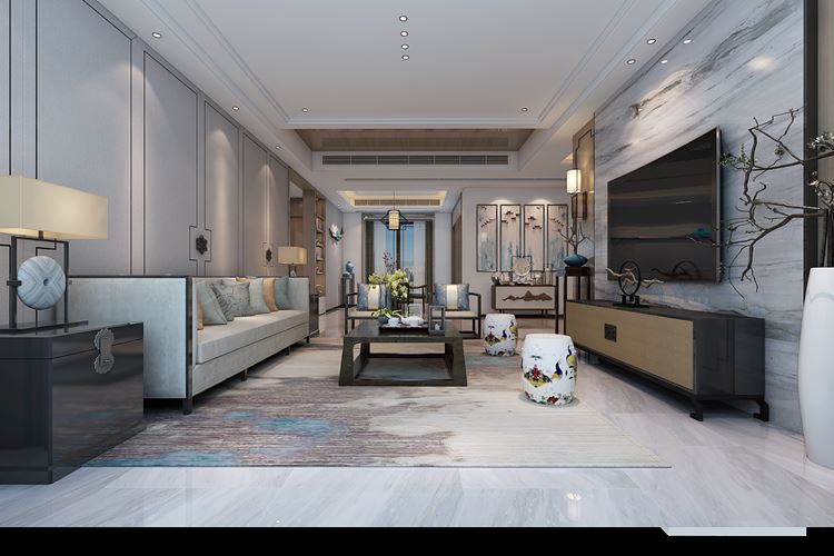 佛山市綠城桂語映月新中式風(fēng)格三居室裝修案例