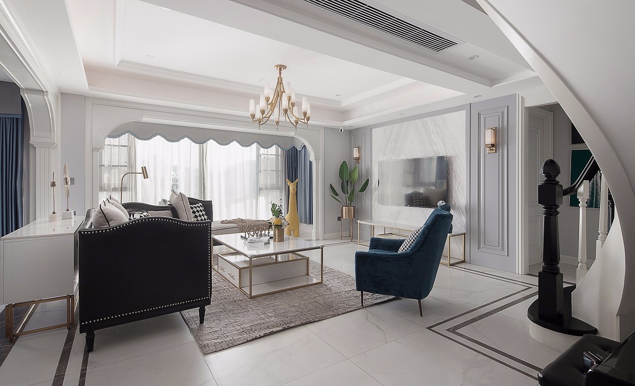 美式輕奢風格家裝設計別墅裝修效果圖-客廳 美式輕奢風格家裝設計別墅裝修效果圖-客廳