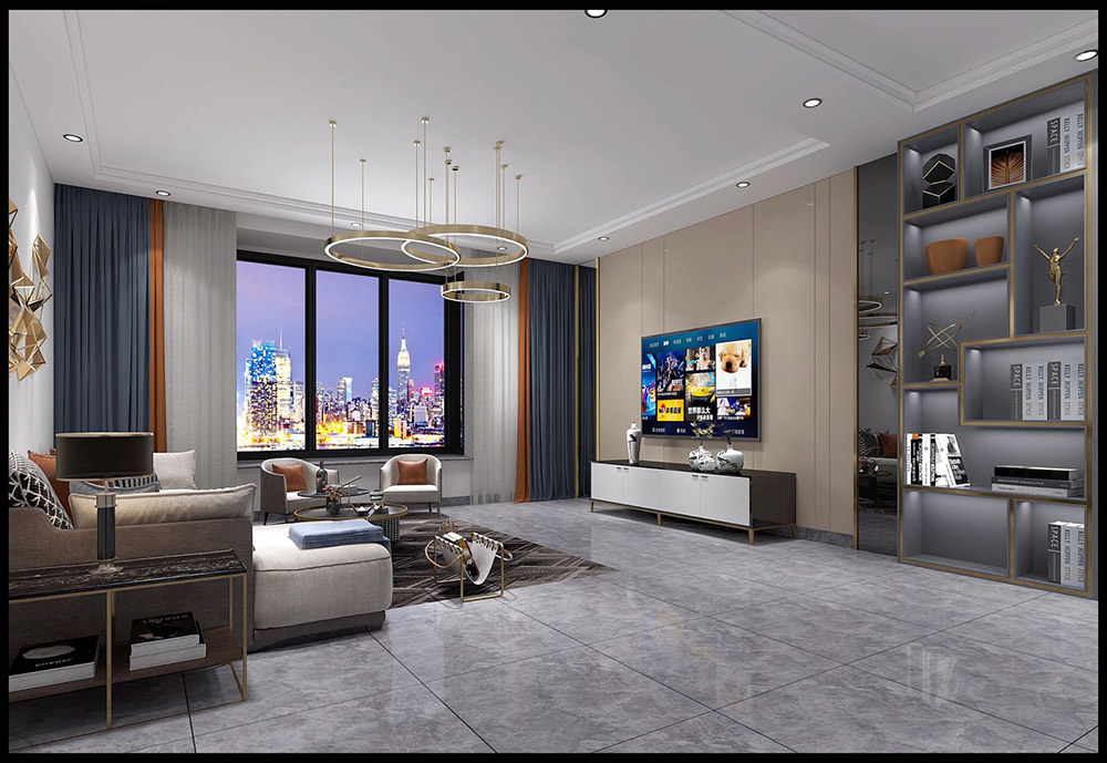 輕奢風格室內裝修效果圖-雙河小區平層150平米-客廳 輕奢風格室內裝修效果圖-雙河小區平層150平米-客廳