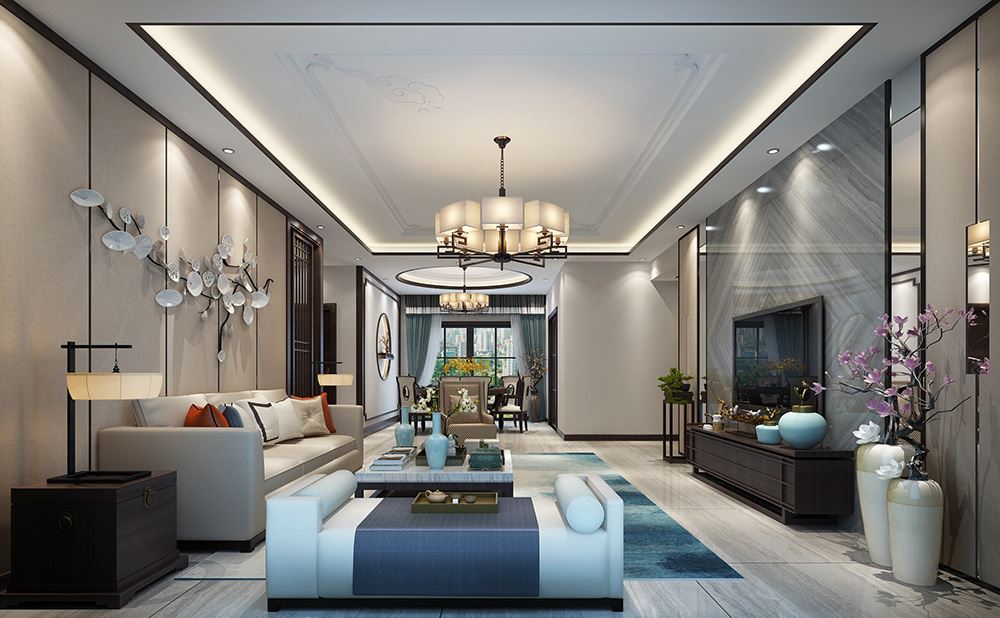 佛山市鵬瑞皓玥灣新中式風格四居室裝修案例