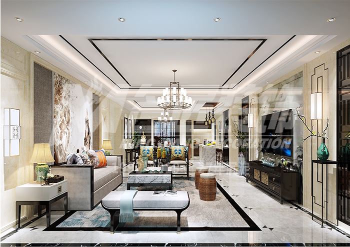 佛山市萬科金域水岸新中式風格三居室裝修案例