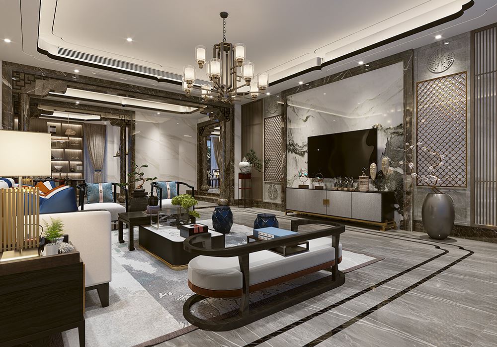 佛山市萬科中駿金域西江新中式風格別墅裝修案例