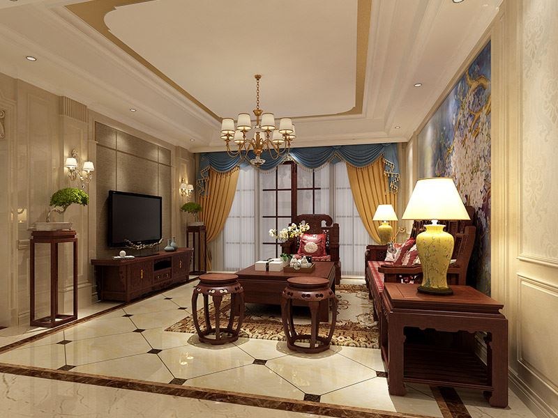 茂名市富麗天譽新中式風格三居室裝修案例