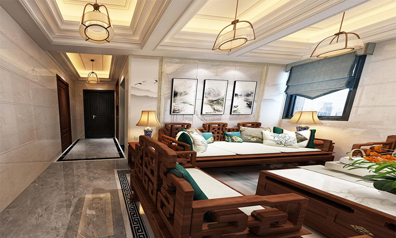 新中式風格室內裝修效果圖-佛山名澳匯錦桃園四居180平米-室內客廳裝修 新中式風格室內裝修效果圖-佛山名澳匯錦桃園四居180平米-室內客廳裝修