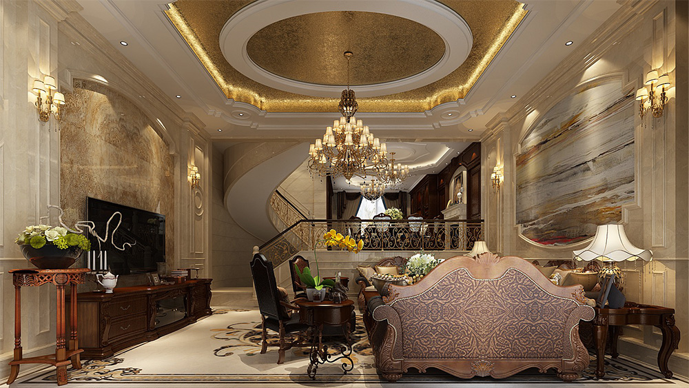 裝修案例經典美式風格別墅裝修效果圖-客廳 裝修案例經典美式風格別墅裝修效果圖-客廳