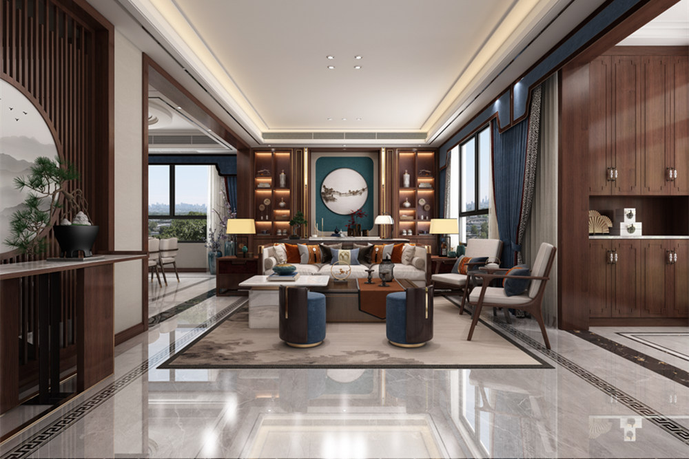 連云港市天順國際花園新中式風格三居室裝修案例