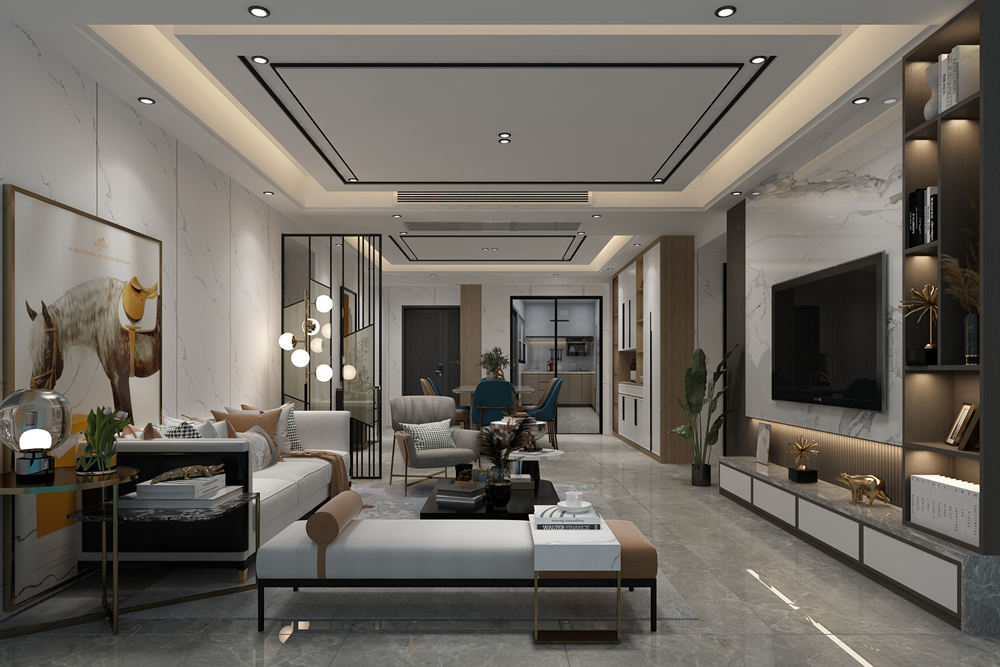 云浮市安康樓輕奢風格三居室裝修案例