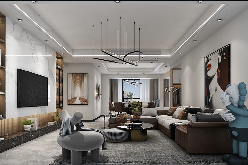 云浮市百盛公館世紀1號現代簡約風格三居室裝修案例