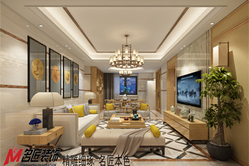 梧州市佛子小區新中式風格四居室裝修案例