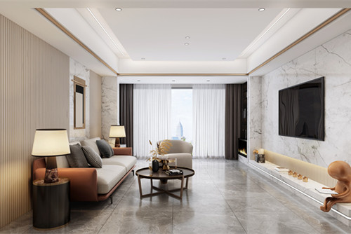 德陽市香港花園新中式風格三居室裝修案例