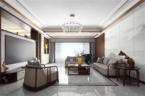 德陽市溫莎湖畔新中式風格三居室裝修案例