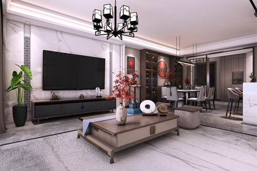 中山市大信新都公館新中式風(fēng)格三居室裝修案例