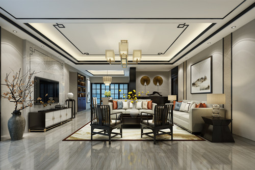 海口市南國威尼斯城新中式風格三居室裝修案例